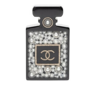 CHANEL Authentic Black Logo Brooch